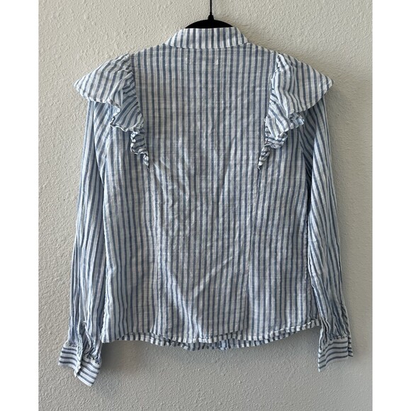 Rebecca Minkoff Blouse Women's XS Ciera Ruffle Top Striped Button Up Victorian - Picture 9 of 15